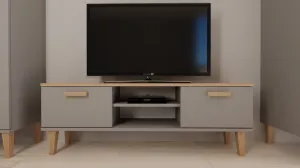 Kocot kids TV stolek DENVER 120 cm šedý/dub hickory