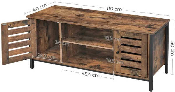 VASAGLE Televízny stolík industriálny 2 dvierka 110 x 40 cm