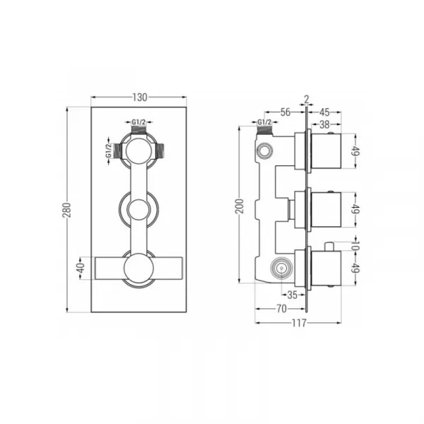 Univerzálny sprchový set podomietkový MEXEN CUBE DR02 30 cm čierny
