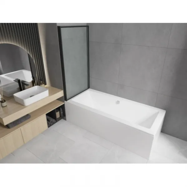 Vana Mexen Cube 170x80 cm s panelem bílá + jednokřídlá zástěna pohyblivá 70 x 140 cm černá/černá