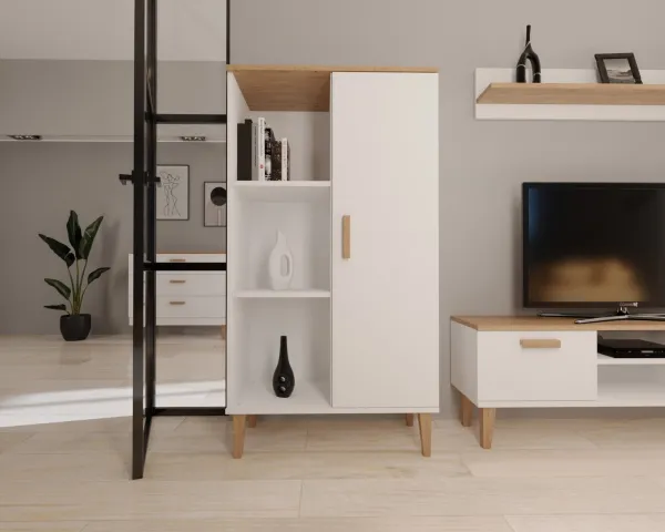 Kocot kids Vitrína DENVER 120 cm bielý/dub hickory