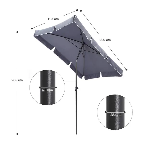 SONGMICS Záhradný slnečník Royal 200x125 cm sivý