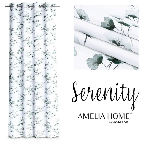 Závěs AmeliaHome Serenity se stříbrnými průchodkami bílý/zelený