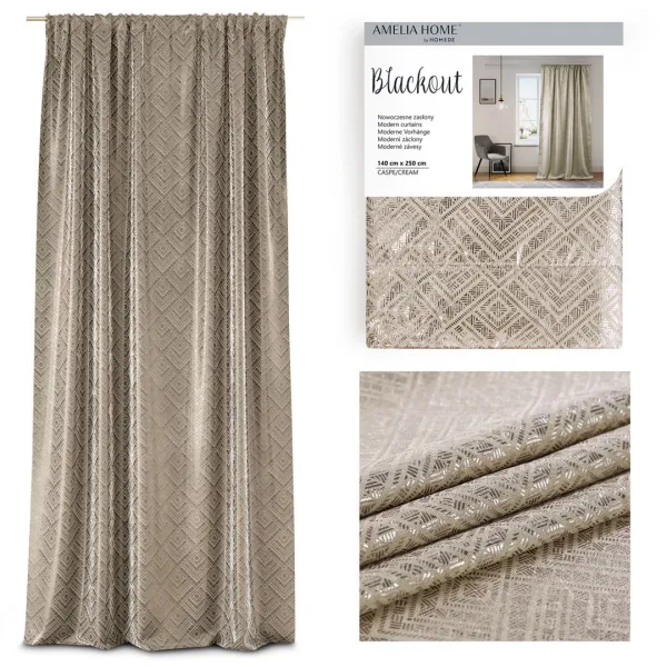 ArtFlhf Tieniaci záves BLACKOUT CASPE PLEAT P | krémová 140 x 250 cm