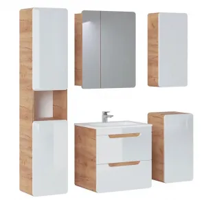 Comad Závesná kúpeľňová skrinka so zrkadlom Aruba 841 2D dub craft zlatý