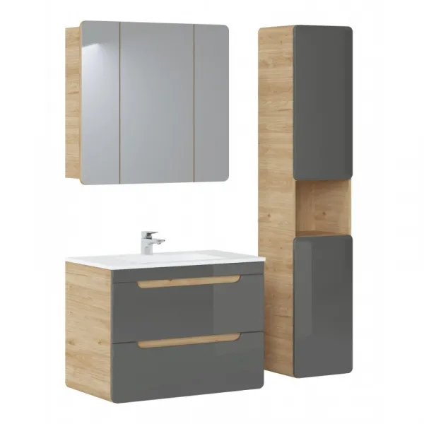 Comad Závesná kúpeľňová skrinka so zrkadlom Aruba 843 3D dub craft gold