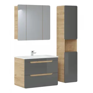 Comad Závesná kúpeľňová skrinka so zrkadlom Aruba 843 3D dub craft gold