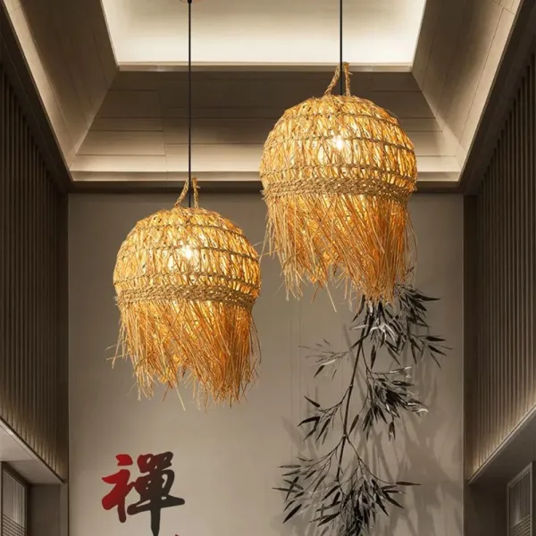 TooLight Závesná lampa La Belle Boho IV čierna/bambus