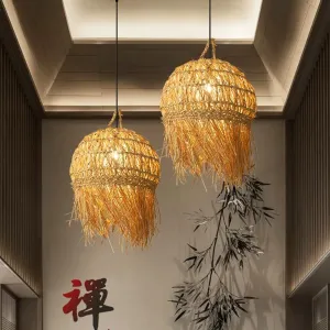 TooLight Závesná lampa La Belle Boho IV čierna/bambus