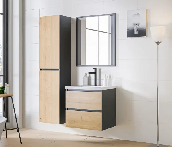 Comad Závěsná skříňka pod umyvadlo Monako 821 2S 80 cm šedá/dub hamilton