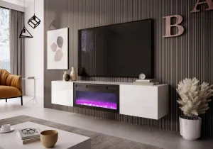 HALMAR Závěsný TV stolek LICO s krbem 180 cm bílý