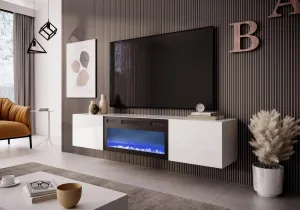 HALMAR Závěsný TV stolek LICO s krbem 180 cm bílý