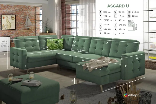 ArtElta Rohová sedacia súprava ASGARD U | univerzálna Asgard U farba: Monolith 77