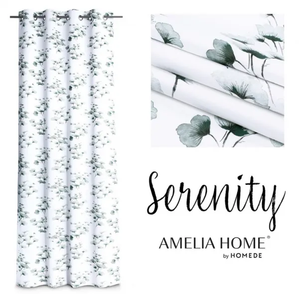 Závěs AmeliaHome Serenity se stříbrnými průchodkami bílý/zelený