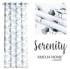 Závěs AmeliaHome Serenity se stříbrnými průchodkami bílý/zelený