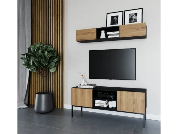TV stolík LANZZI Farba: Čierna/Dub Artisan