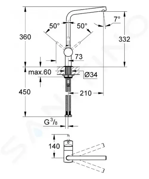 GROHE GROHE - Minta Páková drezová batéria, chróm 31375000