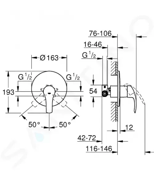 GROHE - Eurosmart Sprchová batéria pod omietku s telesom, chróm 33556002