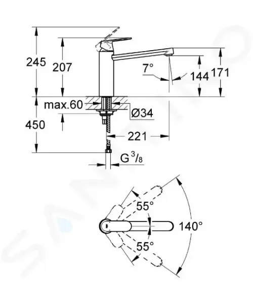 Drezová batéria stojaca EUROSMART COSMOPOLITAN 30193000