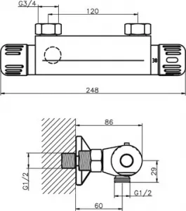 NOVASERVIS - Sprchová termostatická batéria 120 mm Aquamat chróm 2664/1,0