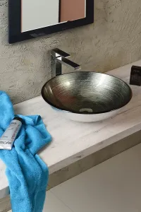 SAPHO - DAMAR sklenené umývadlo na dosku Ø 42 cm, tmavo sivá/strieborná 2501-20