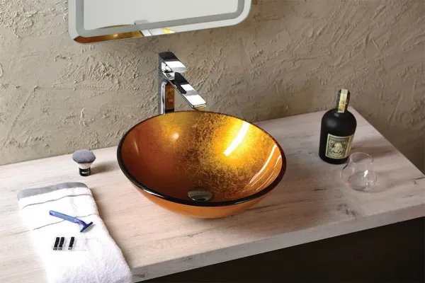 SAPHO - AGO sklenené umývadlo na dosku Ø 42 cm, zlatá oranžová 2501-19