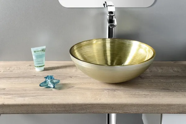 SAPHO - MURANO SOFT BROWN sklenené umývadlo na dosku, priemer 40cm, béžovozlatá AL5318-67