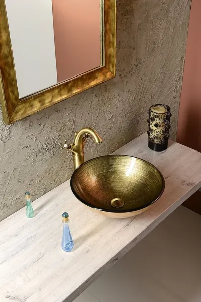 SAPHO - FIANNA sklenené umývadlo na dosku Ø 42 cm, bronz 2501-21