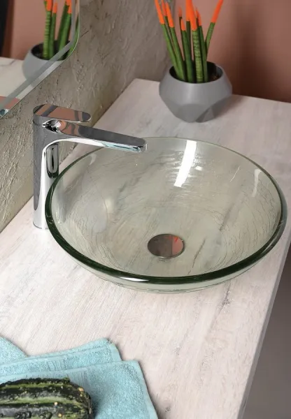 SAPHO - RIPPLE sklenené umývadlo na dosku Ø 42 cm, číre s textúrou 2501-18