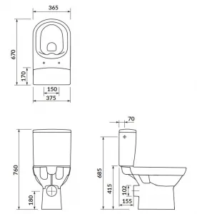 CERSANIT - WC KOMBI 603 CITY NEW CLEAN ON 010 3/5 VRÁTANE SEDÁTKA SLIM K35-037