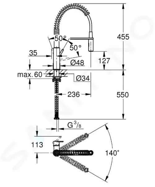 GROHE GROHE - Get Drezová batéria s flexibilným ramenom a spŕškou, chróm 30361000