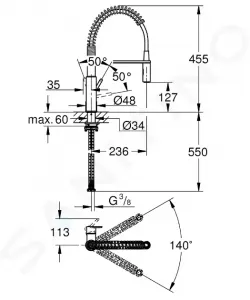 GROHE GROHE - Get Drezová batéria s flexibilným ramenom a spŕškou, chróm 30361000