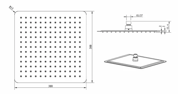 SLIM hlavová sprcha, štvorec 300x300mm, leštená nerez MS563