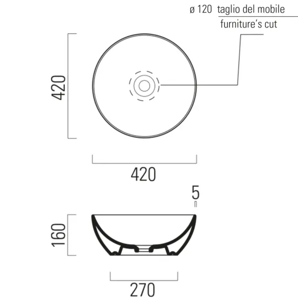GSI - PURA keramické umývadlo na dosku, Ø 42cm, biela mat 885109
