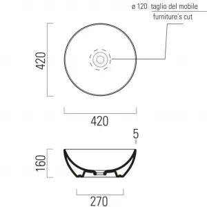 GSI - PURA keramické umývadlo na dosku, Ø 42cm, biela mat 885109