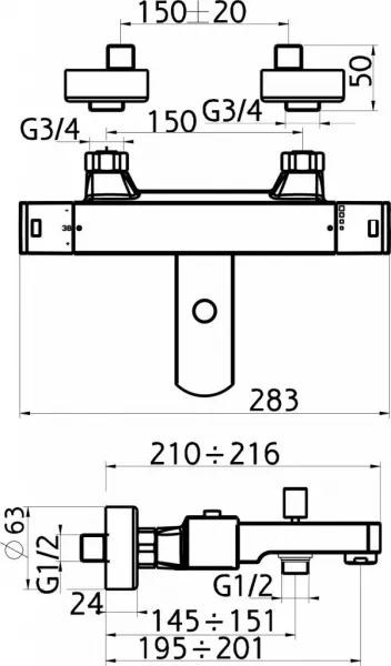 NOVASERVIS - Vaňová batéria termostatická bez príslušenstva Aquasave150 m 2820/1,0