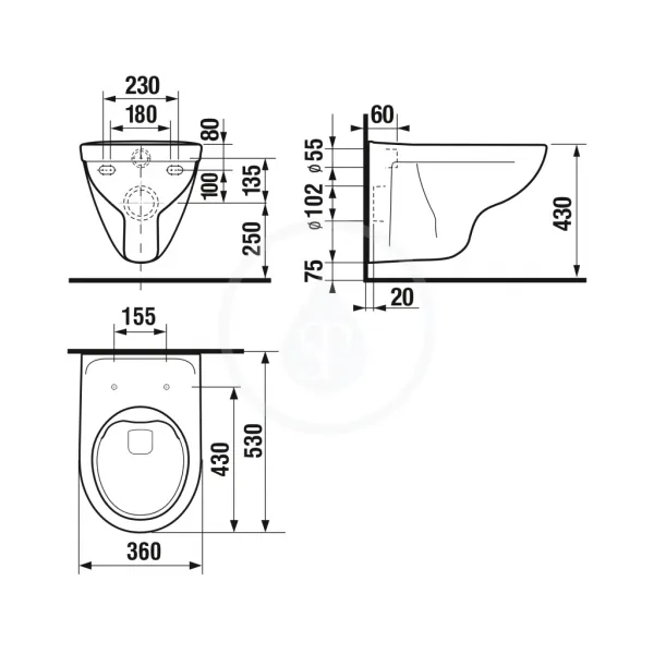 Jika Lyra plus - Závesné WC, 530x360 mm, Rimless, biela H8213840000001
