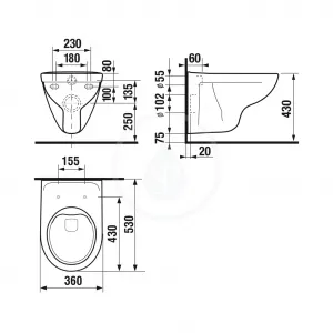 Jika Lyra plus - Závesné WC, 530x360 mm, Rimless, biela H8213840000001