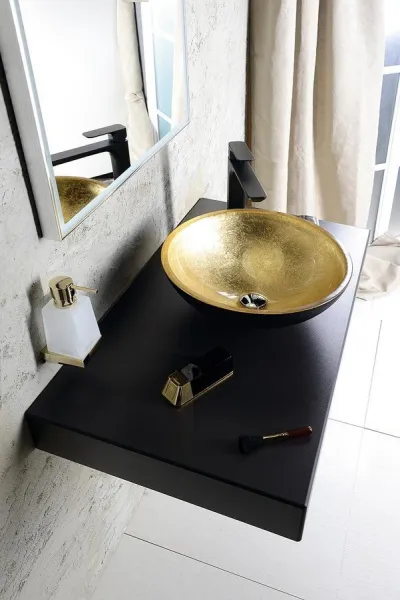 SAPHO - MURANO BLACK-GOLD sklenené umývadlo na dosku, priemer 40cm, zlata/čierna AL5318-77