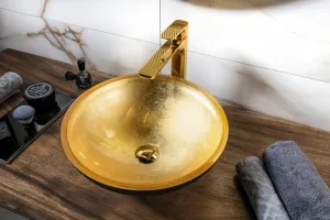 SAPHO - MURANO BLACK-GOLD sklenené umývadlo na dosku, priemer 40cm, zlata/čierna AL5318-77