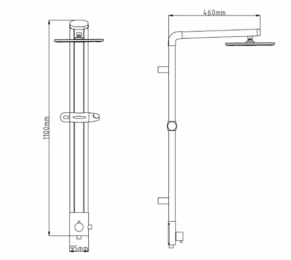 TOUR sprchový stĺp k napojeniu na batériu, výška 1100mm, hliník SL030