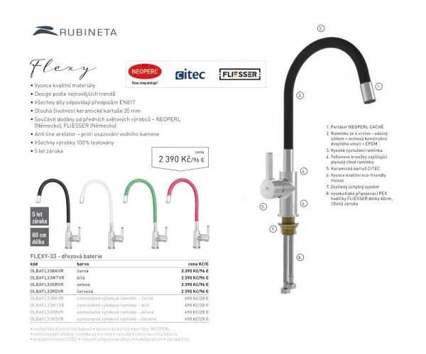 Rubineta Rubineta - Drezová batéria FLEXY-33 - Farebnica - Biela OLBAFL33WT