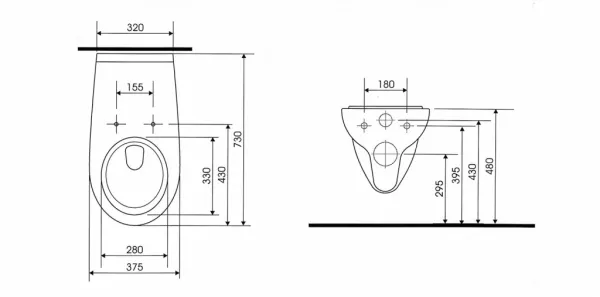SAPHO - HANDICAP WC závesné predĺžené 37,5x73cm, Rimless, biela K670-002