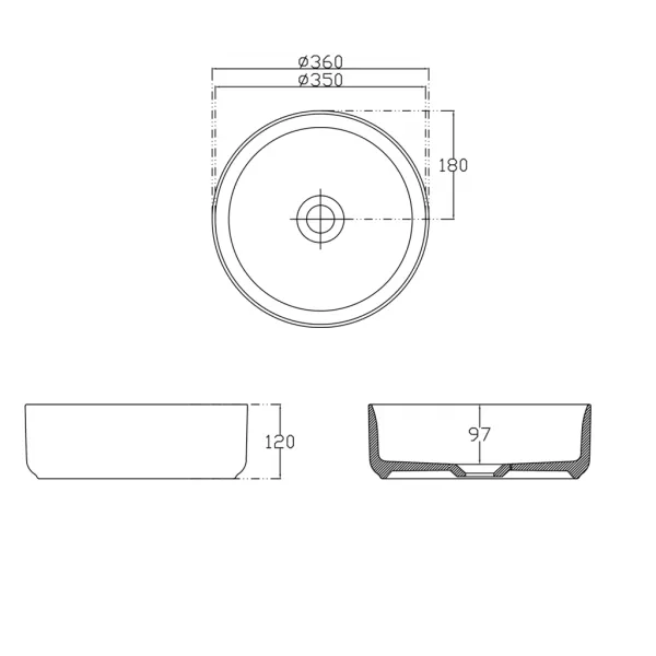 ISVEA - INFINITY ROUND keramické umývadlo na dosku, priemer 36cm, biela 10NF65036