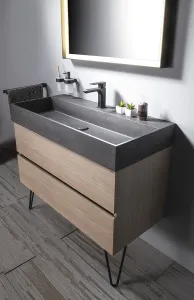 QUADRADO betónové umývadlo vrátane výpuste, 96x44 cm, čierny granit AR466
