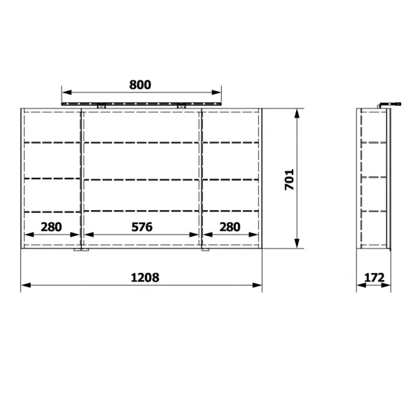 SAPHO - RIWA galérka s LED osvetlením, 3x dvierka, 121x70x17cm, biela lesk RIW120-0030