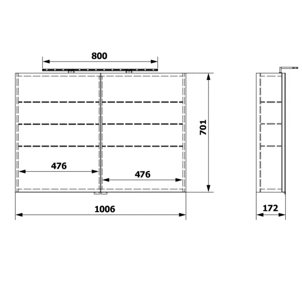 SAPHO - RIWA galérka s LED osvetlením, 101x70x17cm, biela lesk RIW100-0030