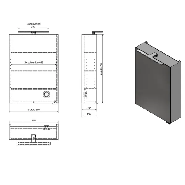 SAPHO - MIRRÓ galérka s LED osvetlením, 50x70x16cm, ľavá/pravá, biela MC050-0030