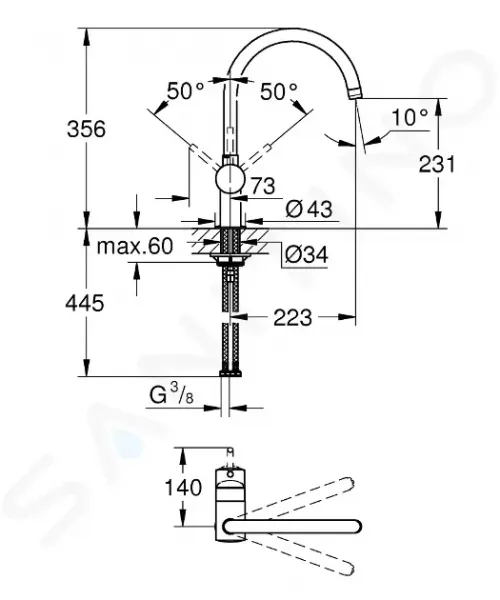 GROHE GROHE - Minta Páková drezová batéria, čierna 32917KS0