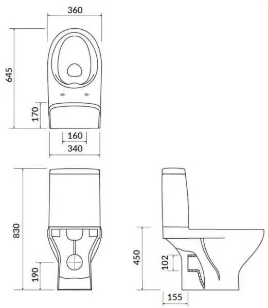 CERSANIT - WC KOMBI MODUO 43 cm 674 010 3/5 CLEAN ON, SEDADLO SLIM WRAM DUROPLAST-SOFT CLOSE K116-036